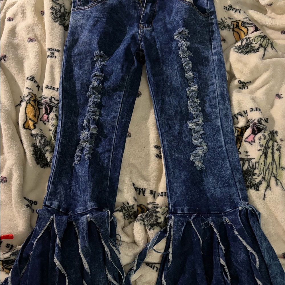 Distressed Flare Denim Jeans
